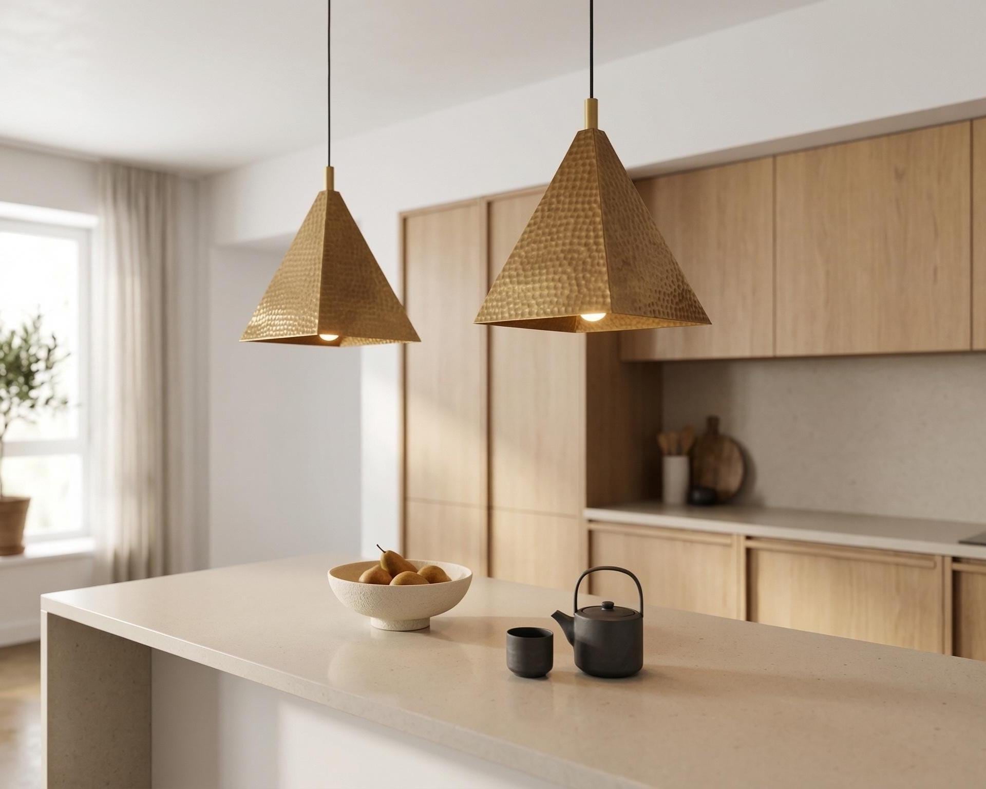 Handmade Moroccan Pyramid Pendant Light, Hammered Brass or Copper Kitchen Island Lamp