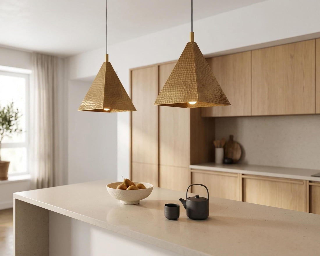 Handmade Moroccan Pyramid Pendant Light, Hammered Brass or Copper Kitchen Island Lamp