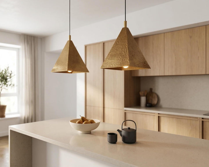 Handmade Moroccan Pyramid Pendant Light, Hammered Brass or Copper Kitchen Island Lamp