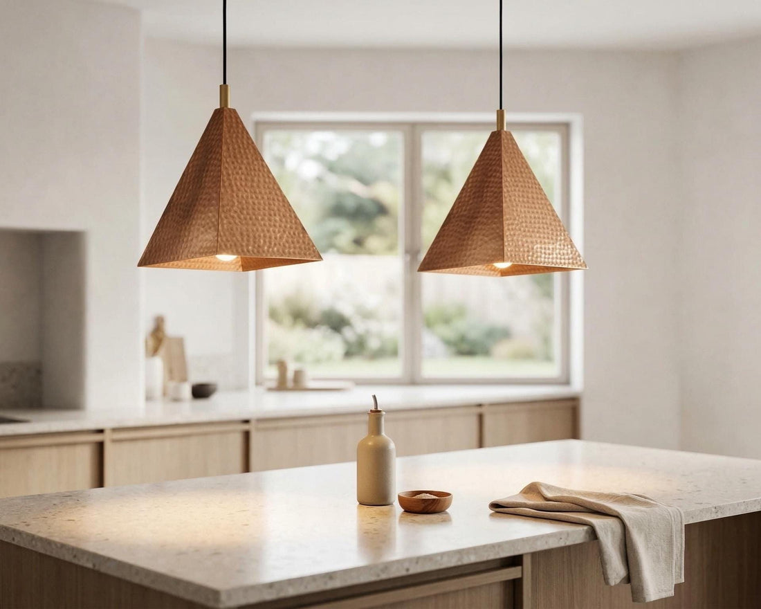 Handmade Moroccan Pyramid Pendant Light, Hammered Brass or Copper Kitchen Island Lamp