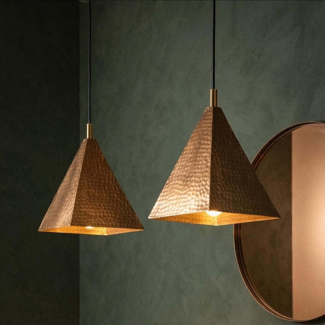 Handmade Moroccan Pyramid Pendant Light, Hammered Brass or Copper Kitchen Island Lamp