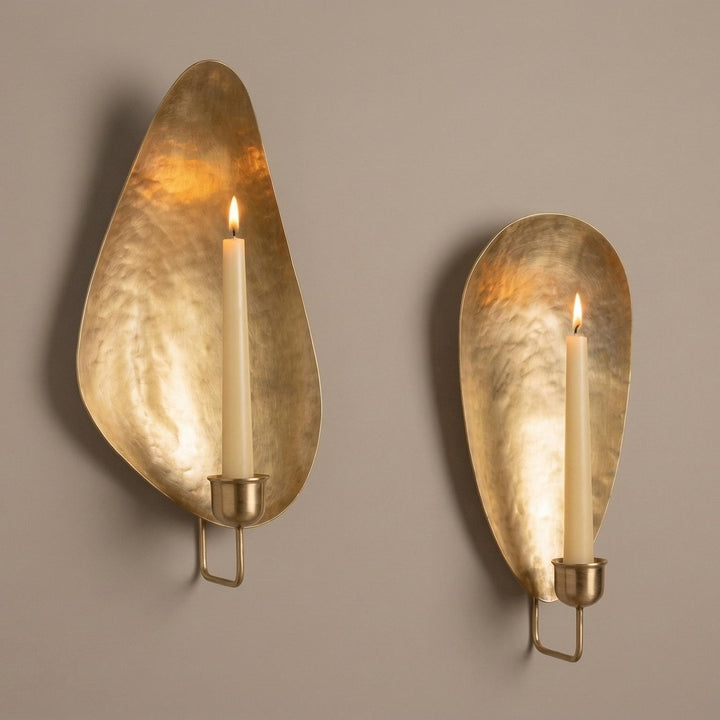Brass Wall Sconce Set of 2 | Leaf Design Handmade Moroccan Candle Holder