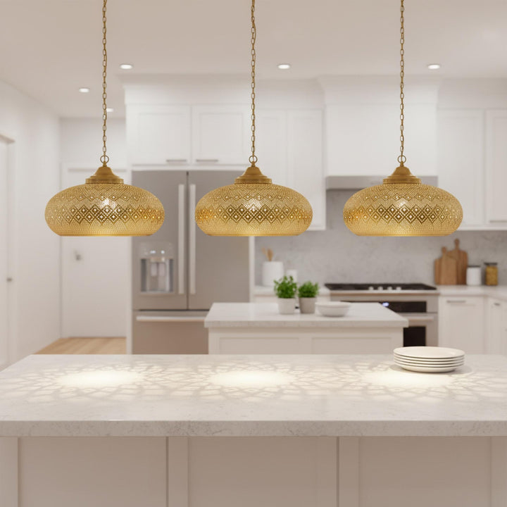 moroccan pendant lamp brass perforated hanging light