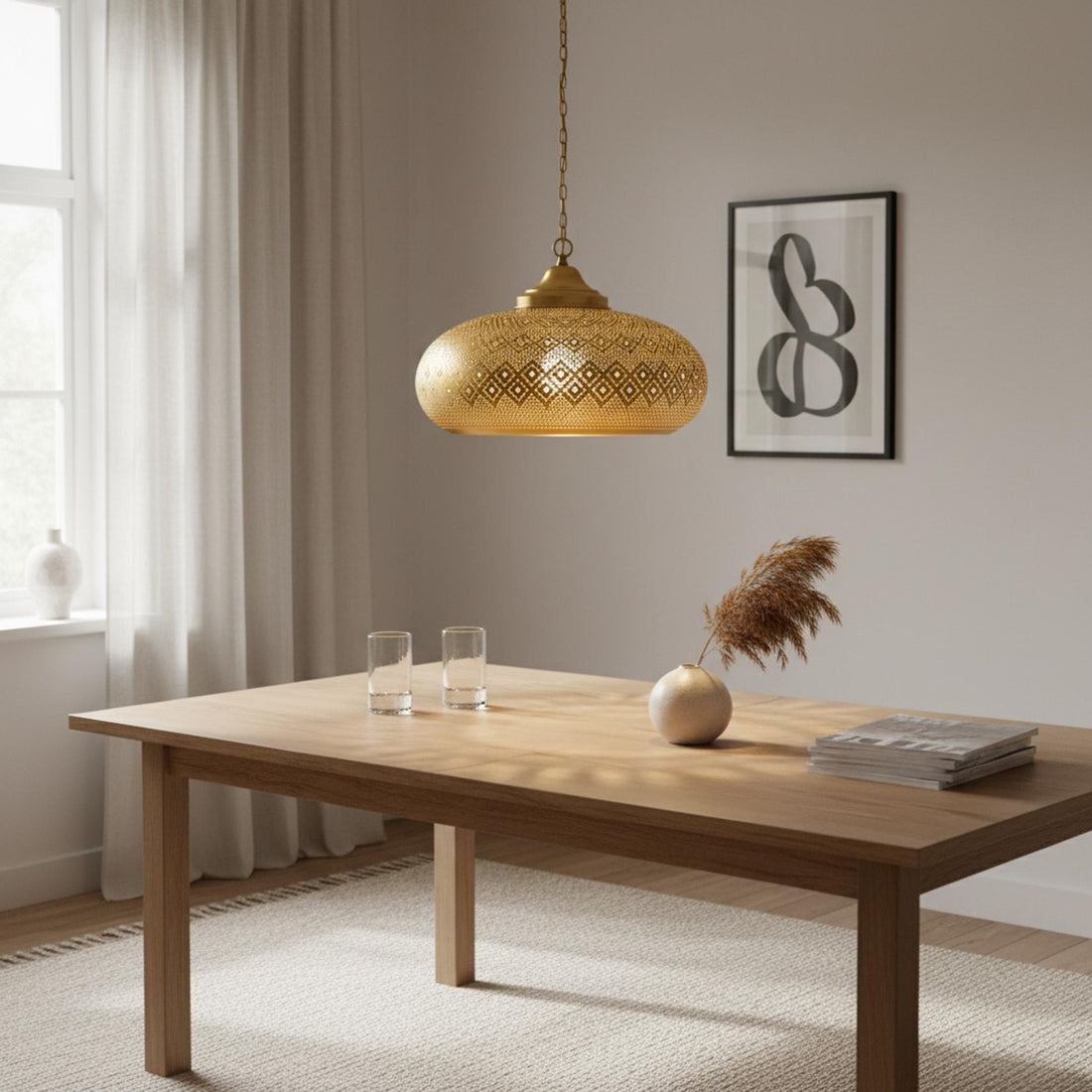 moroccan pendant lamp brass perforated hanging light