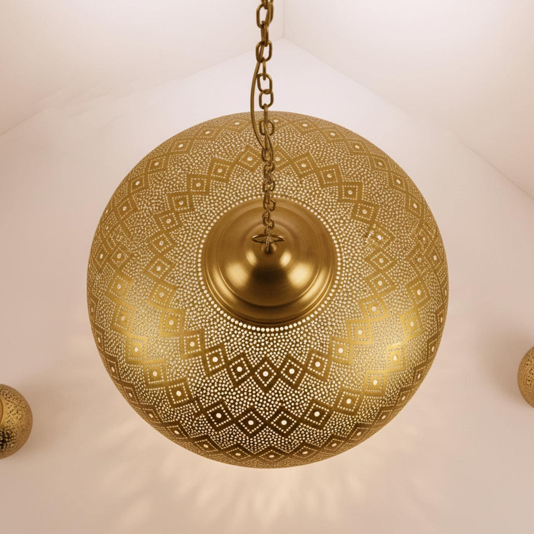 moroccan pendant lamp brass perforated hanging light