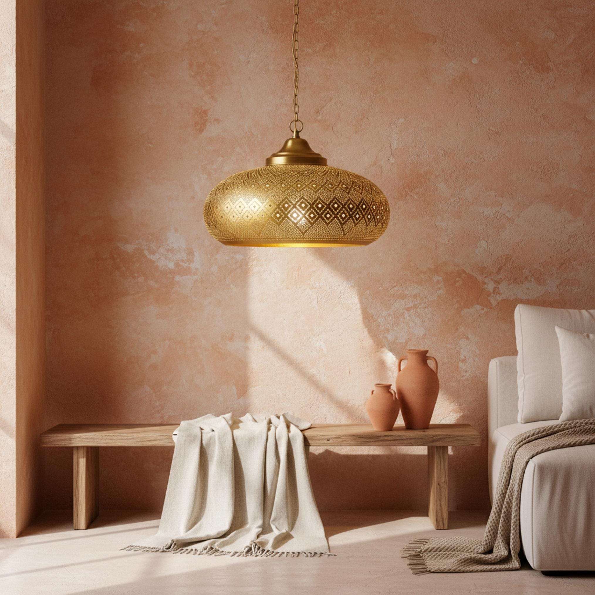 moroccan pendant lamp brass perforated hanging light