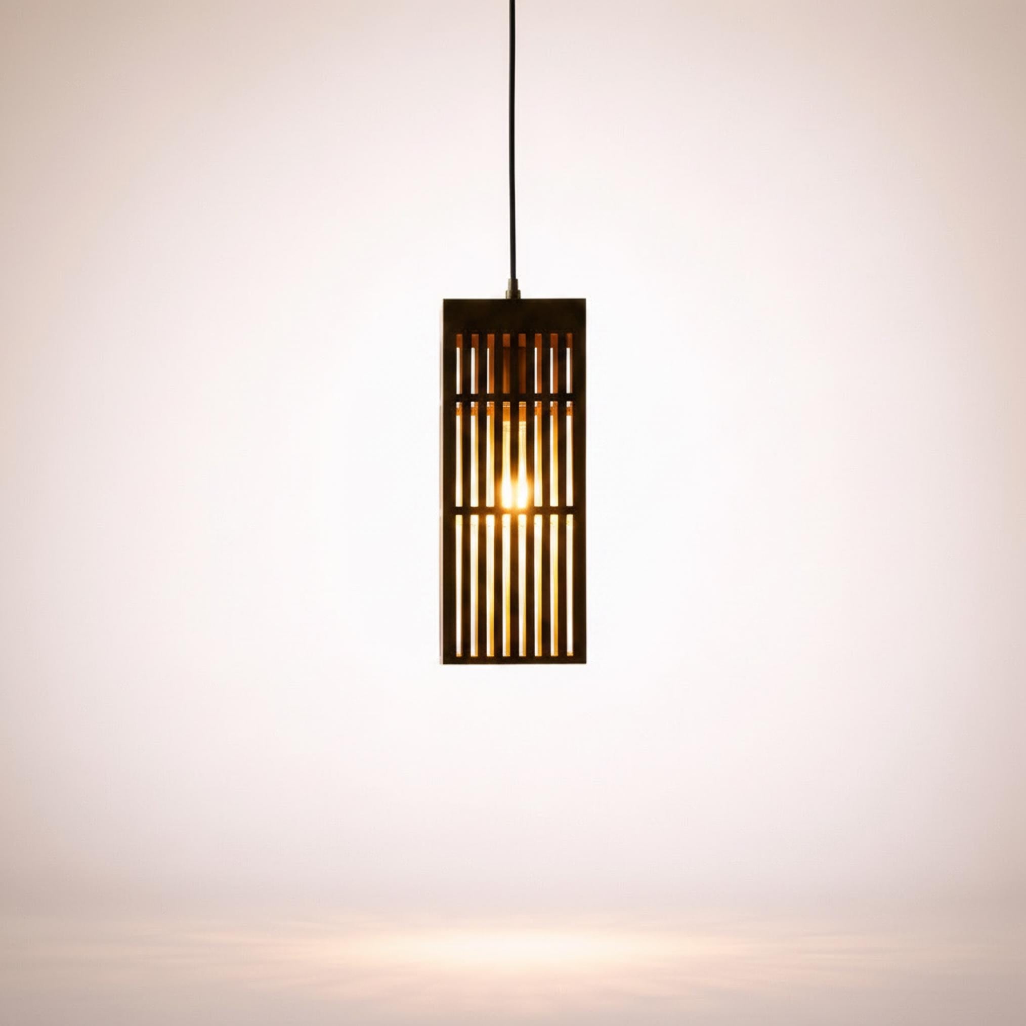 Brushed Brass Lantern Pendant Light, Modern Slatted Rectangular Hanging Lamp