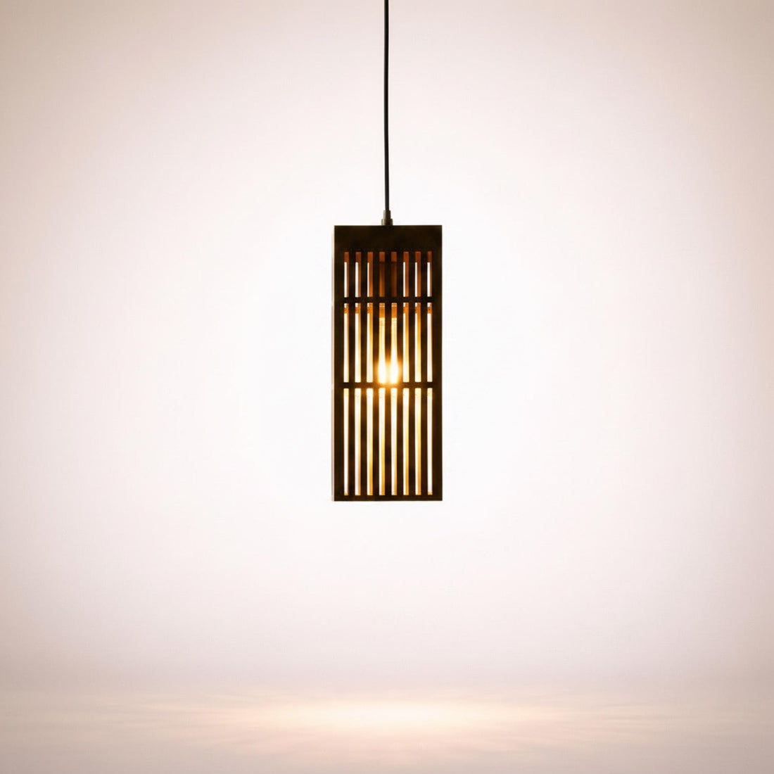 Brushed Brass Lantern Pendant Light, Modern Slatted Rectangular Hanging Lamp