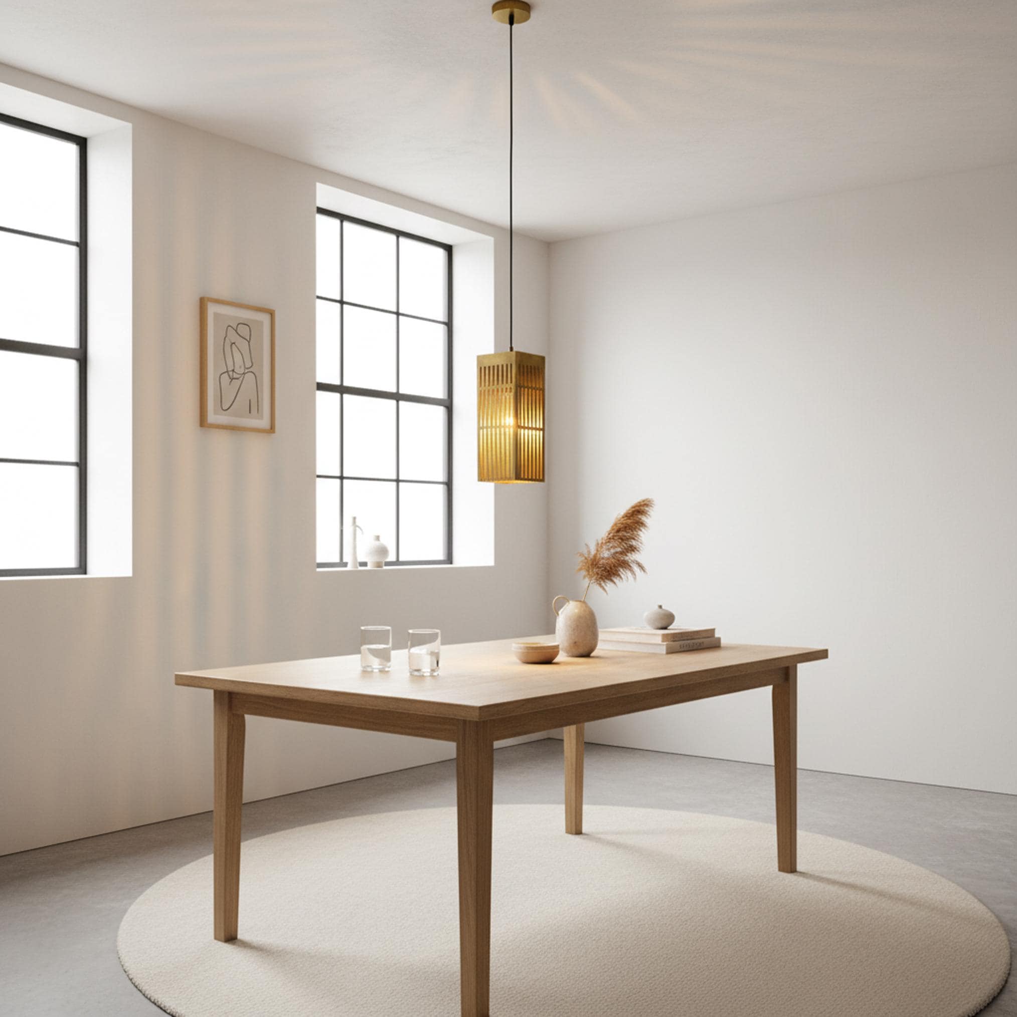 Brushed Brass Lantern Pendant Light, Modern Slatted Rectangular Hanging Lamp