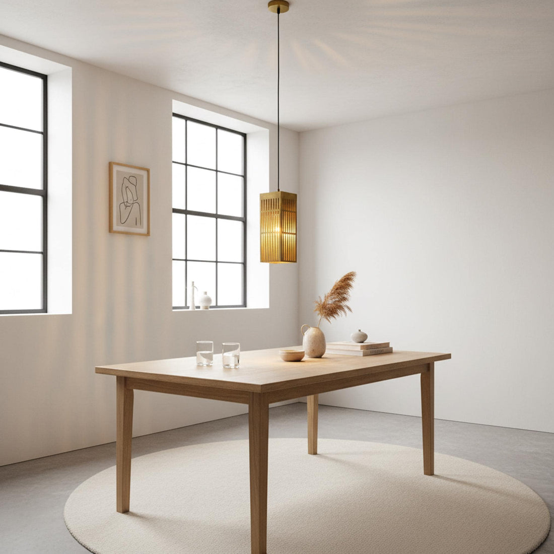 Brushed Brass Lantern Pendant Light, Modern Slatted Rectangular Hanging Lamp