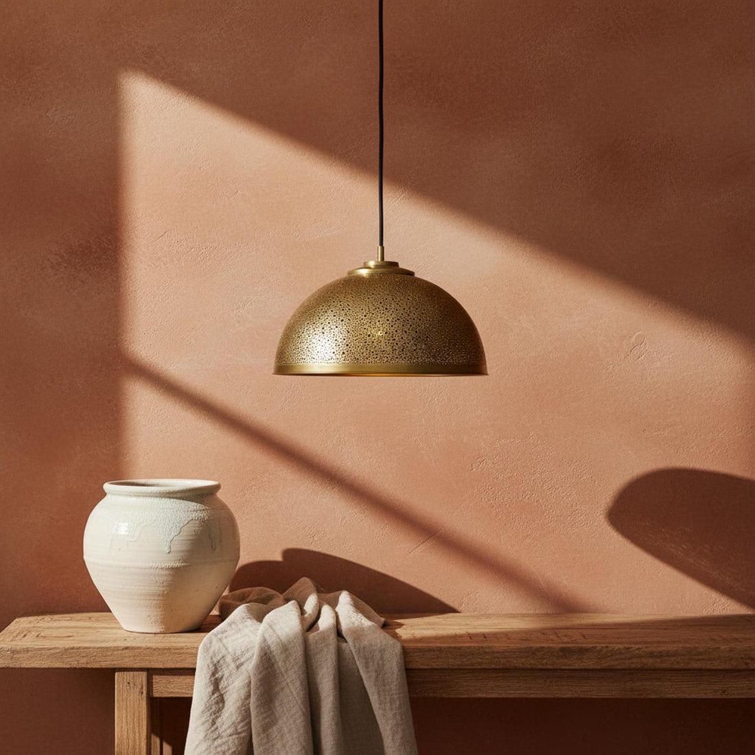 brass dome pendant light perforated metal hanging ceiling lamp