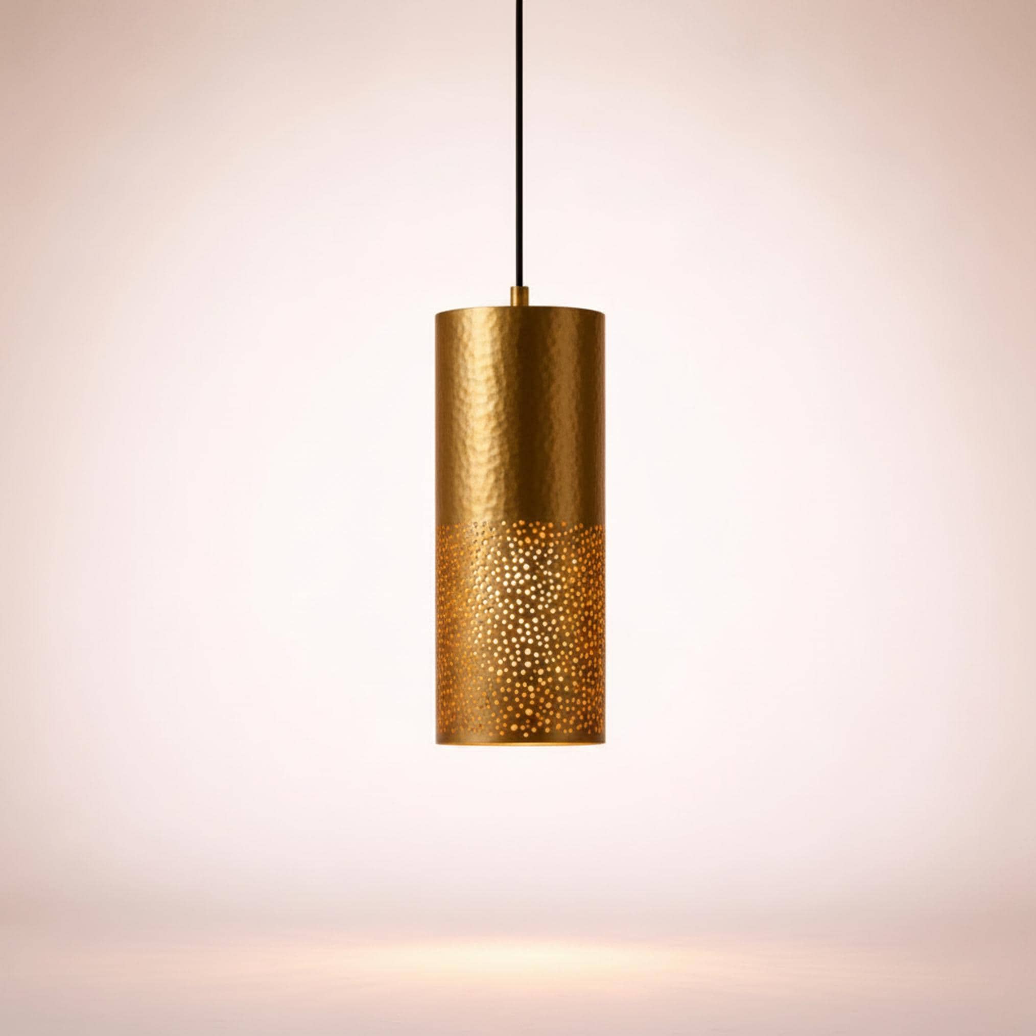 brass cylinder pendant light perforated metal hanging lamp