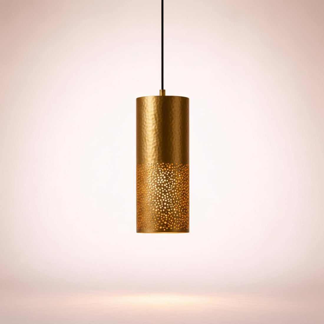 brass cylinder pendant light perforated metal hanging lamp