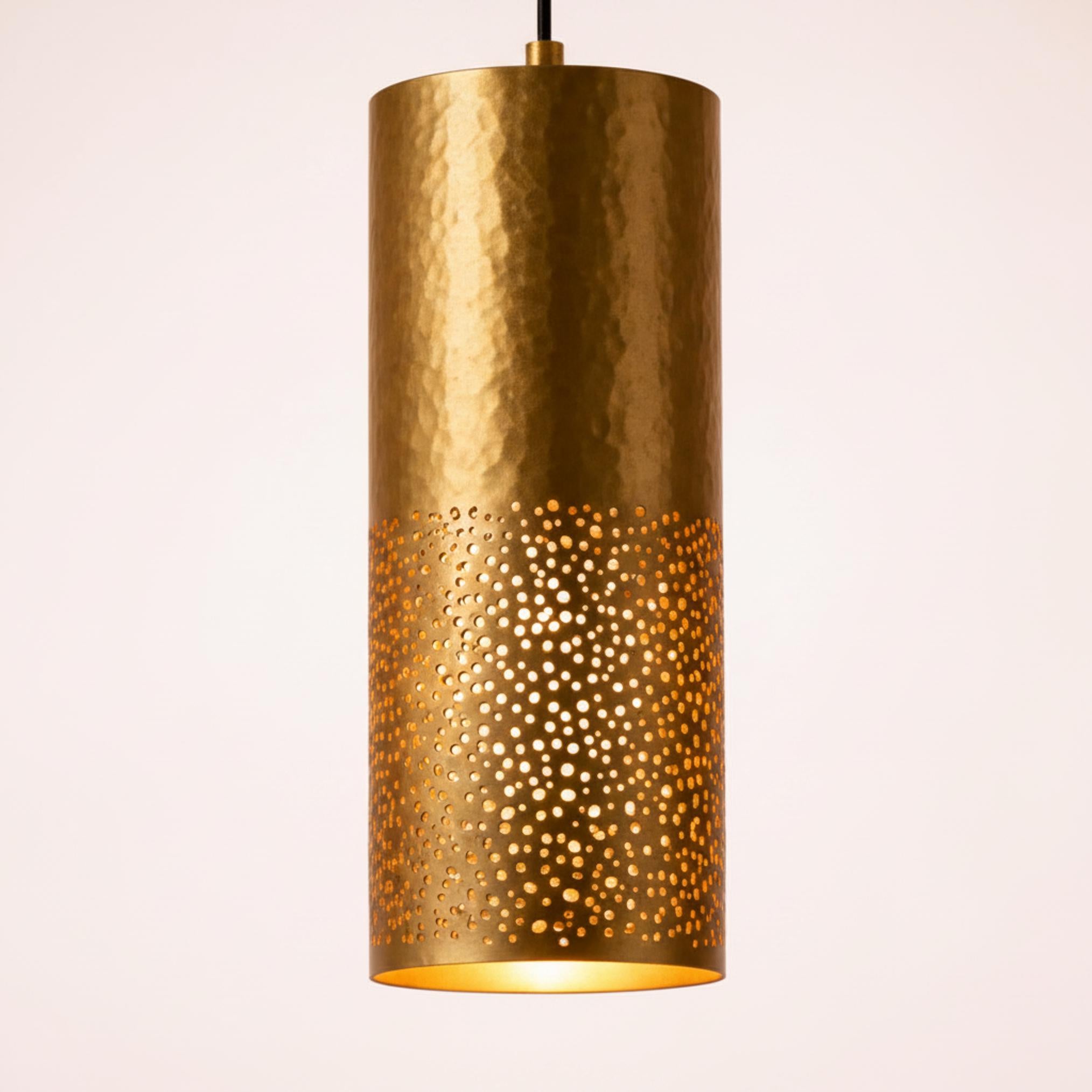 brass cylinder pendant light perforated metal hanging lamp