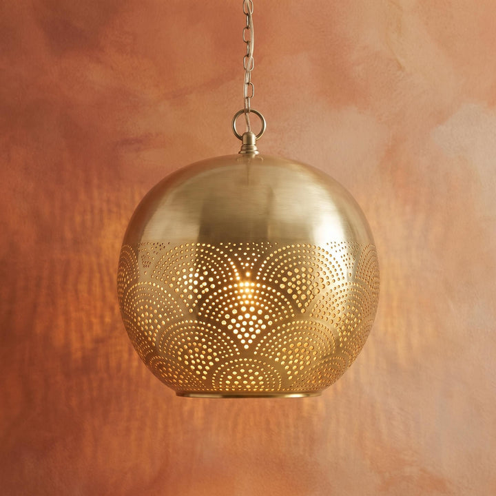 brass globe pendant light perforated metal chain hanging lamp
