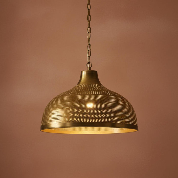 brass dome pendant light perforated metal chain hanging lamp