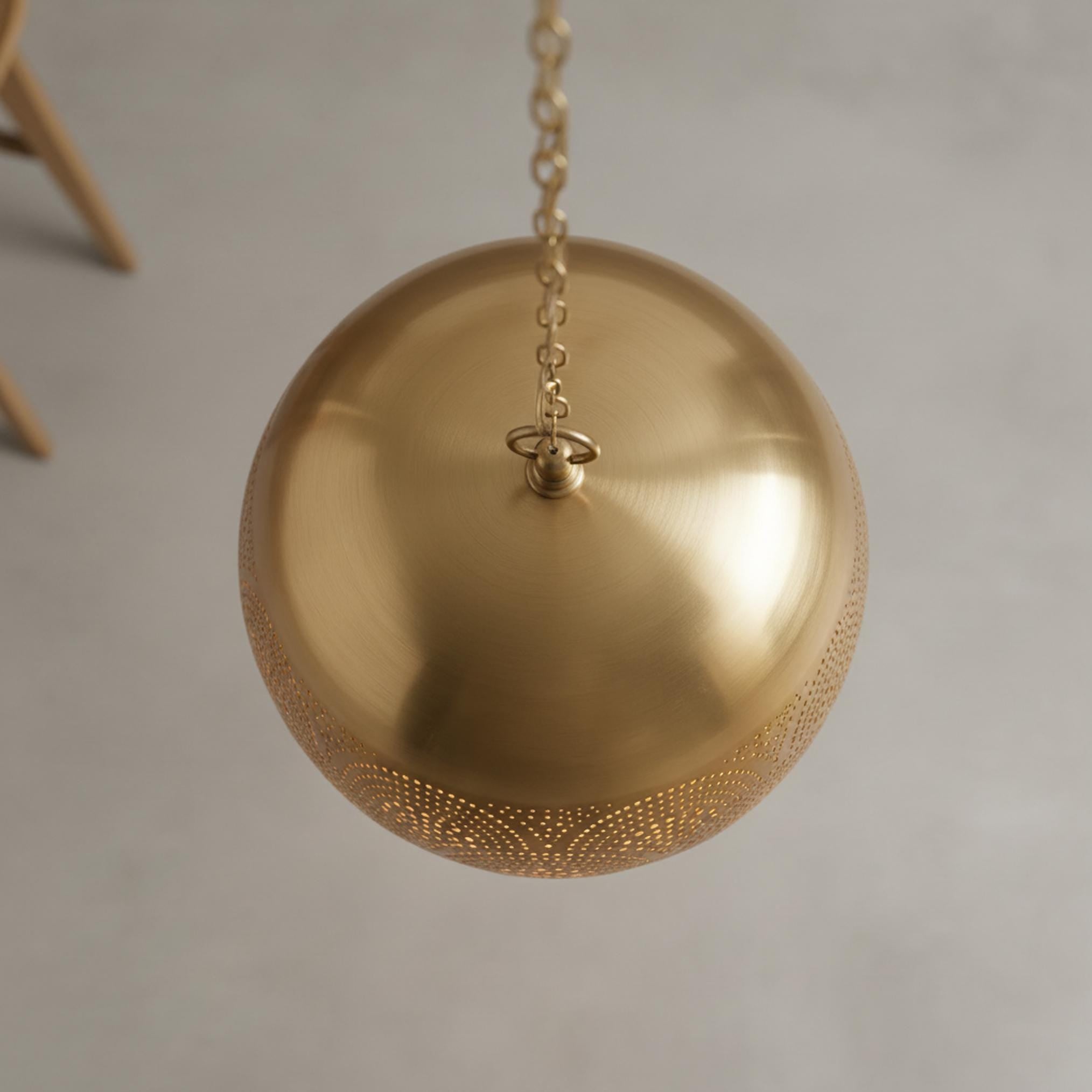 brass globe pendant light perforated metal chain hanging lamp