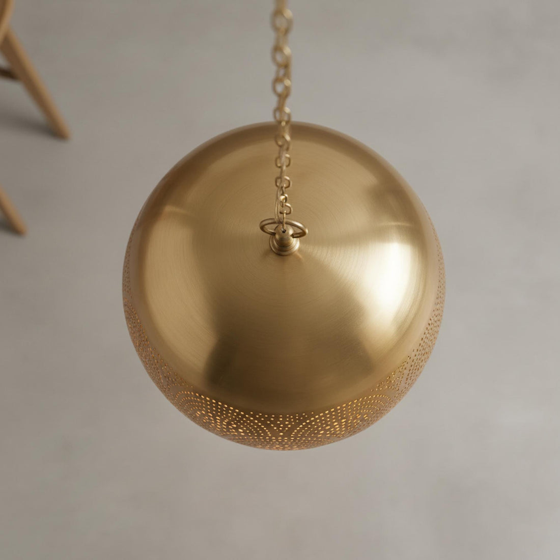 brass globe pendant light perforated metal chain hanging lamp