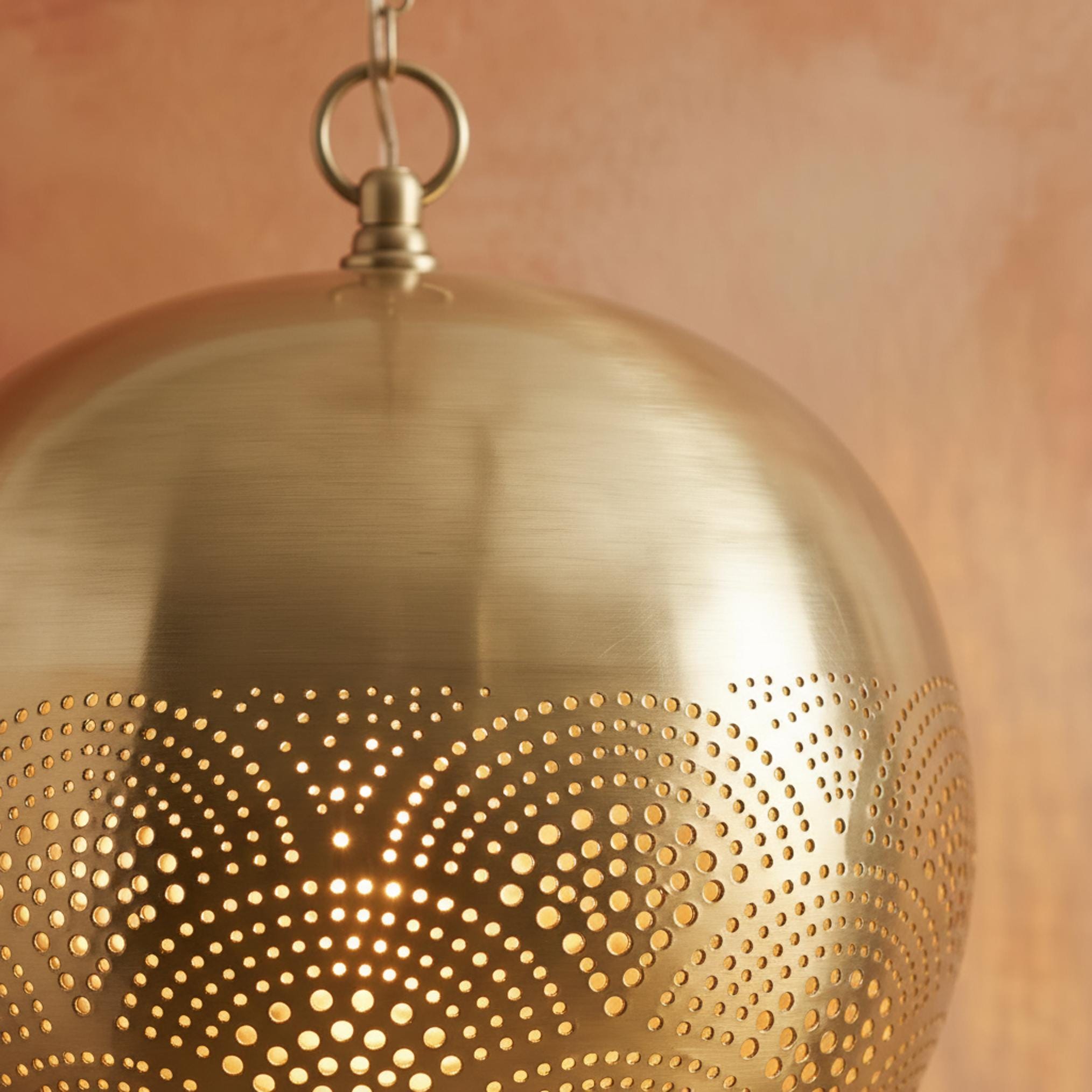 brass globe pendant light perforated metal chain hanging lamp