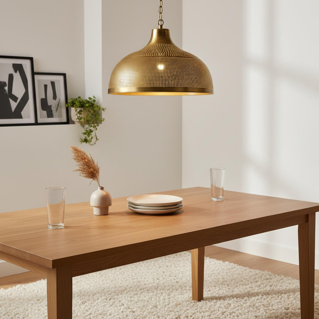 brass dome pendant light perforated metal chain hanging lamp