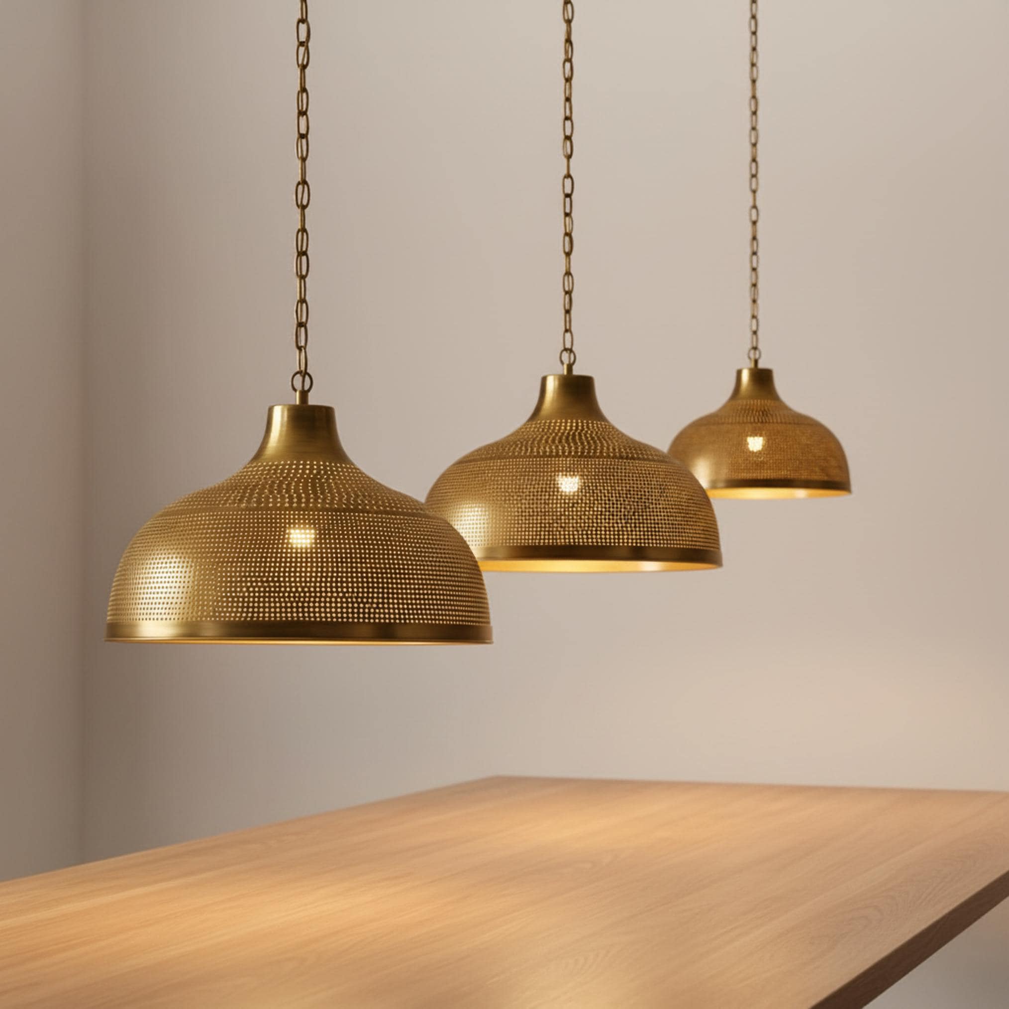 brass dome pendant light perforated metal chain hanging lamp