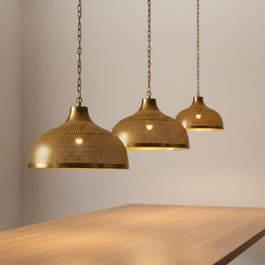 brass dome pendant light perforated metal chain hanging lamp