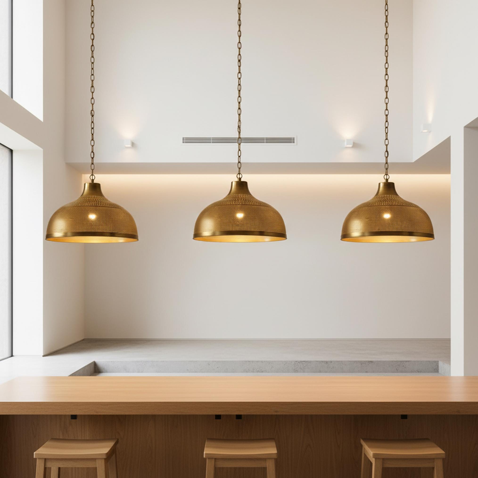 brass dome pendant light perforated metal chain hanging lamp