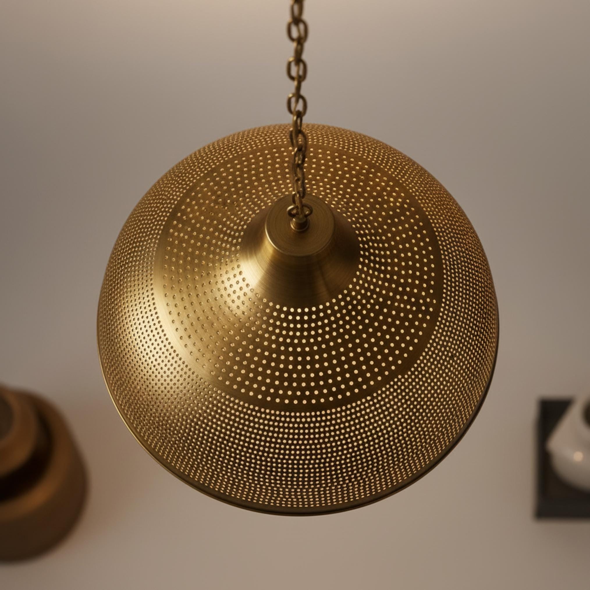 brass dome pendant light perforated metal chain hanging lamp