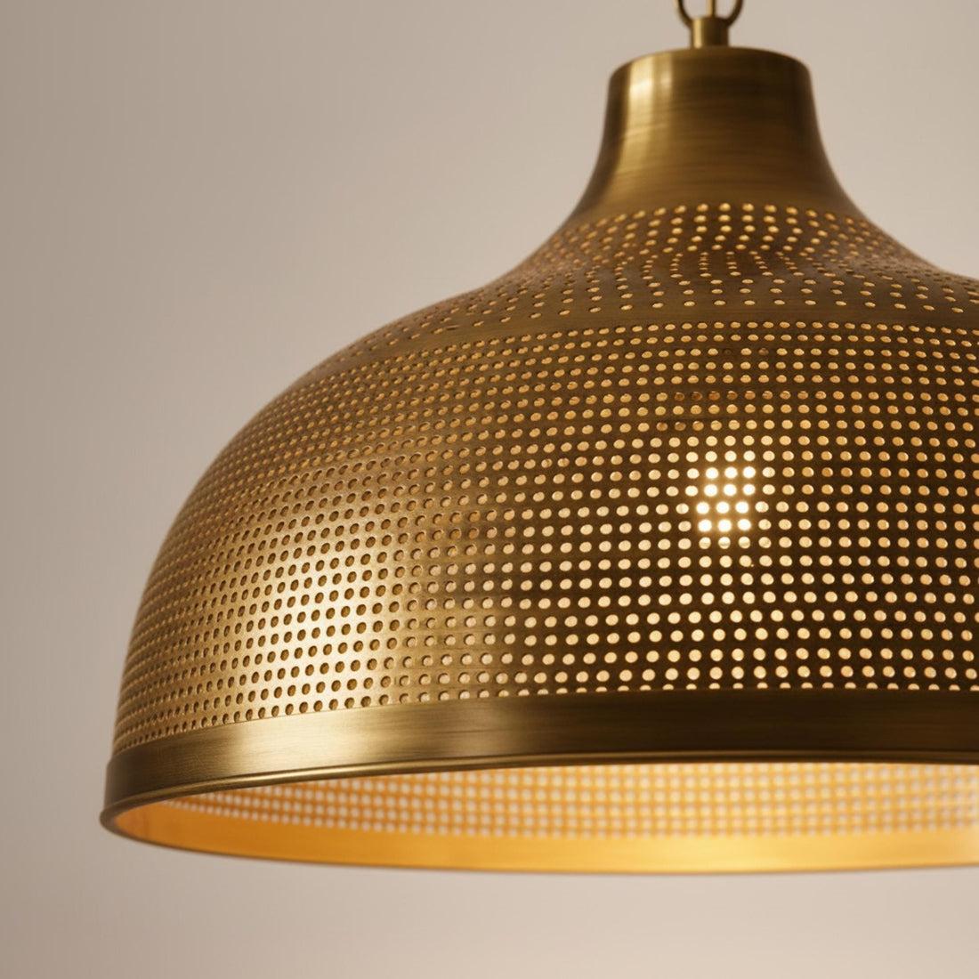 brass dome pendant light perforated metal chain hanging lamp