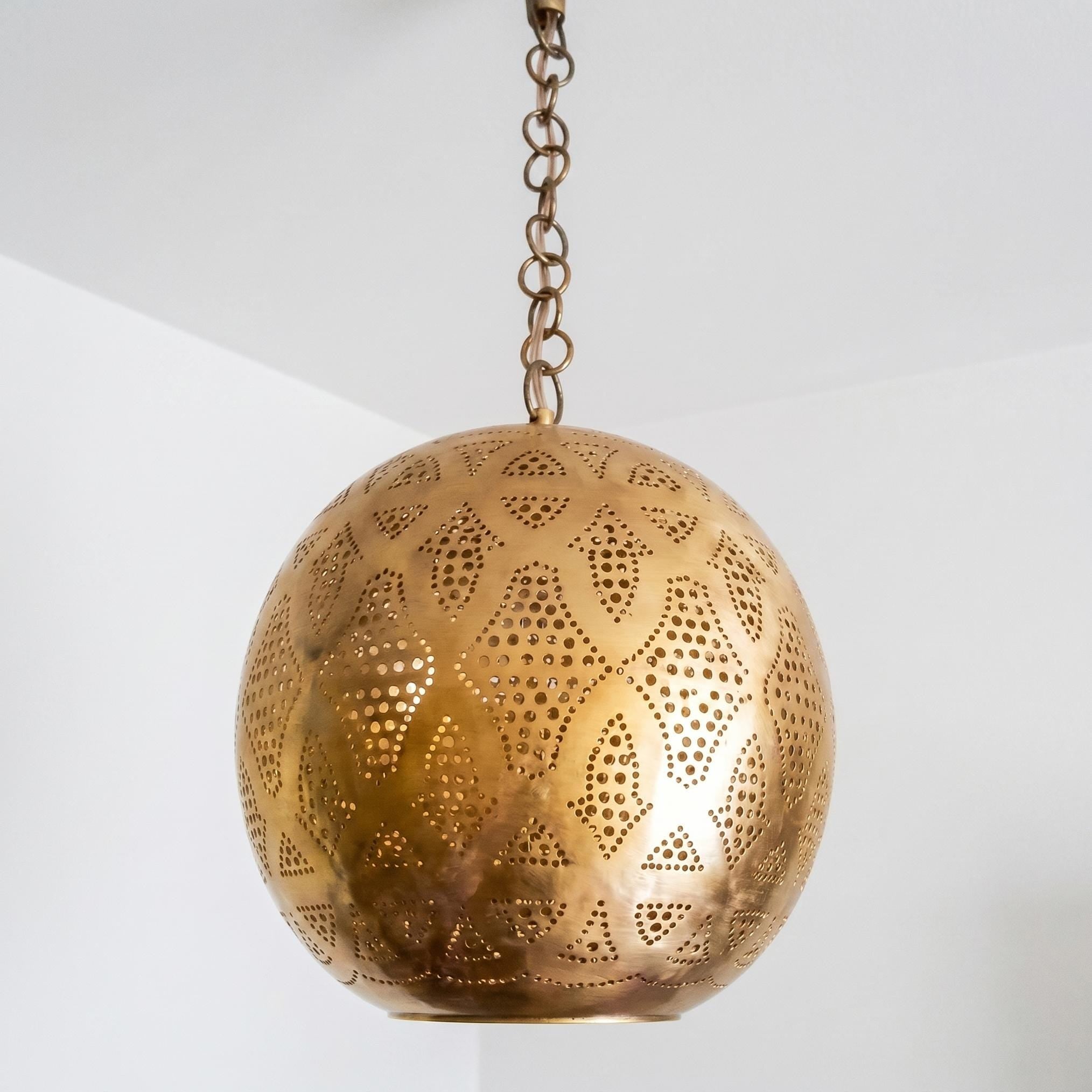 moroccan brass pendant light round perforated hanging chain lamp