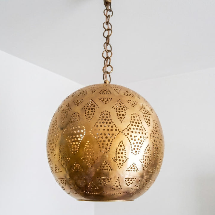 moroccan brass pendant light round perforated hanging chain lamp