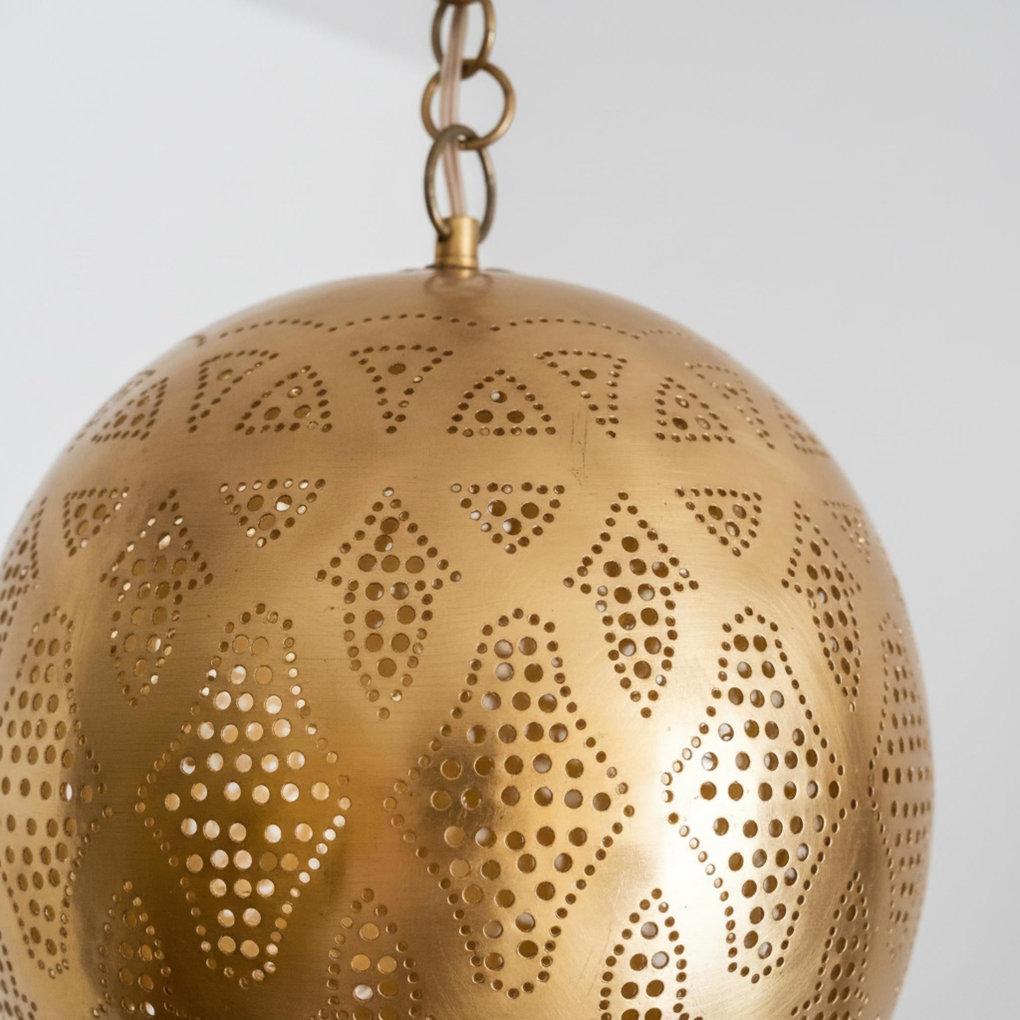 moroccan brass pendant light round perforated hanging chain lamp