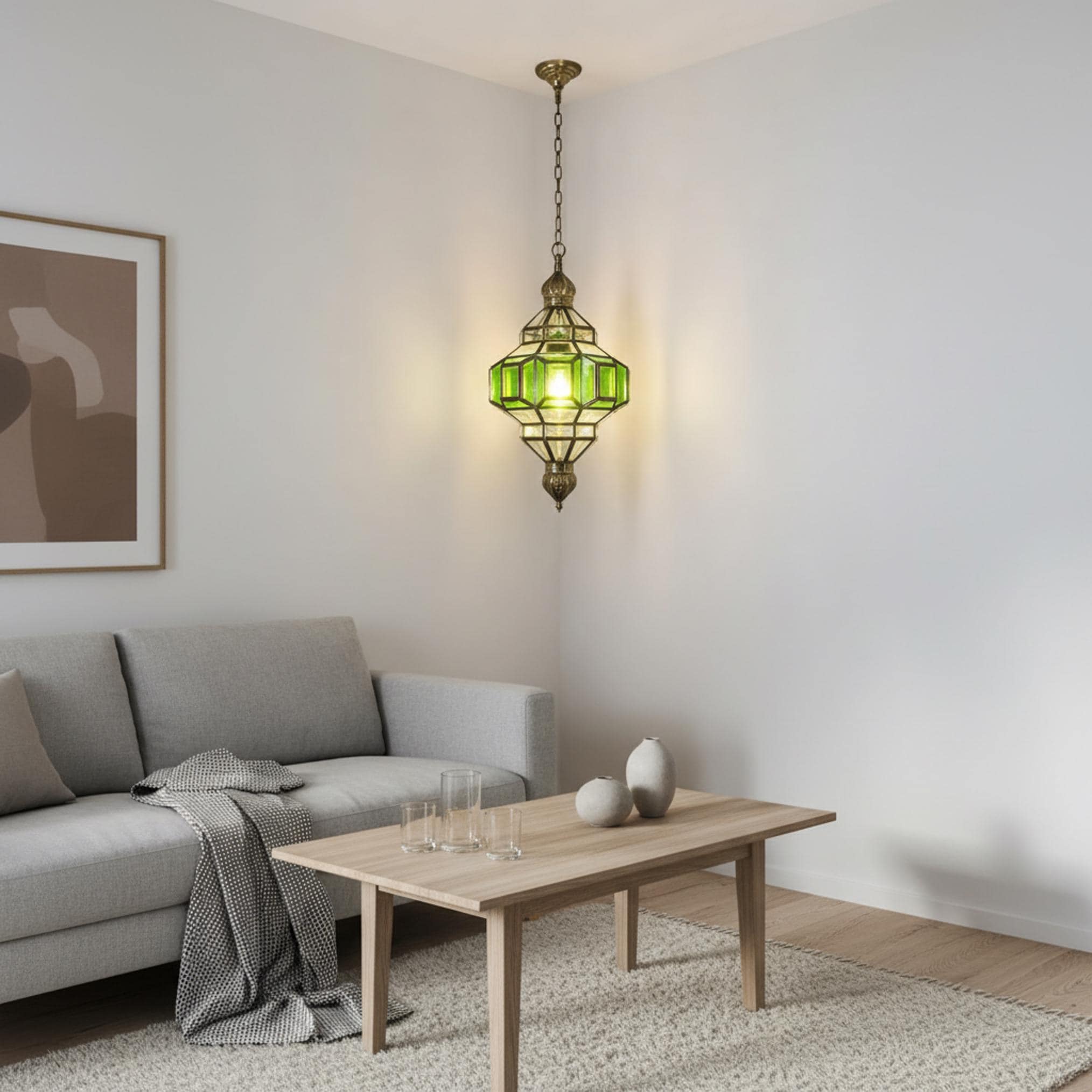 Moroccan Brass Pendant Light, Honeycomb Pattern (Handmade, Multiple Sizes)