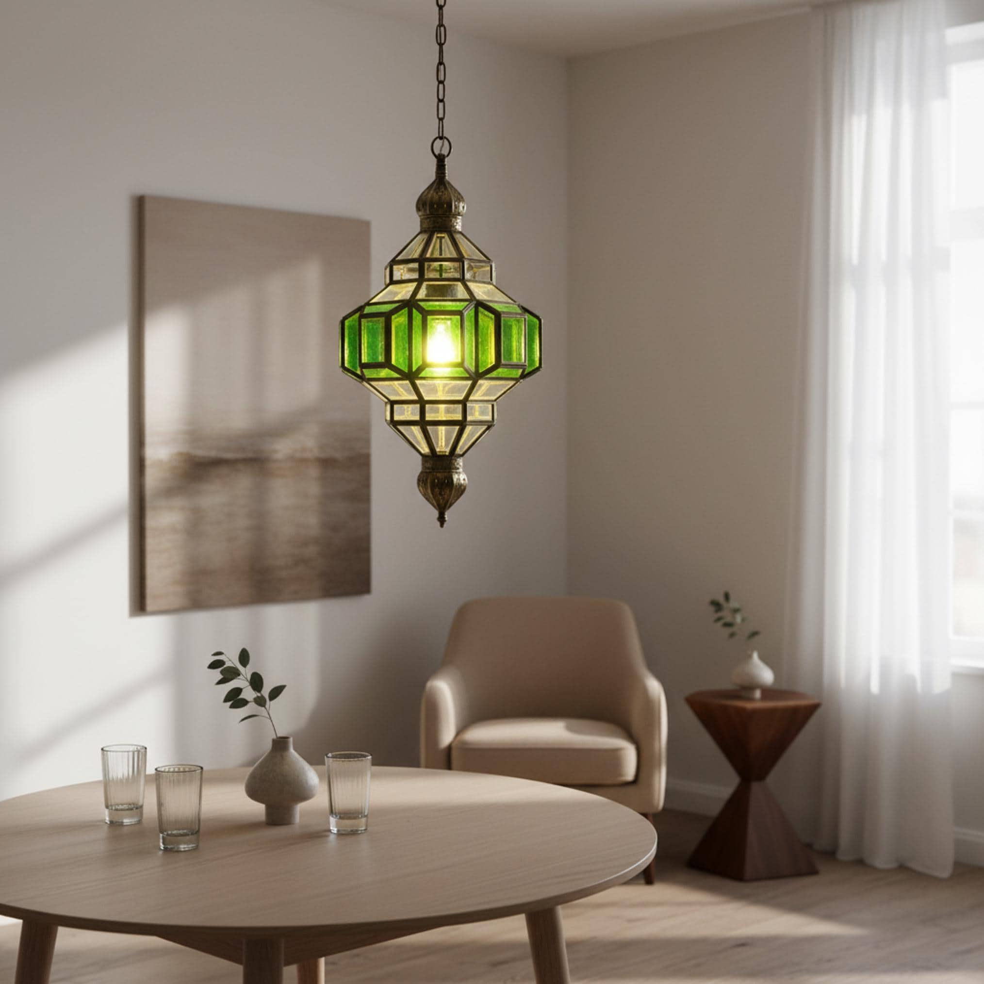 Moroccan Brass Pendant Light, Honeycomb Pattern (Handmade, Multiple Sizes)