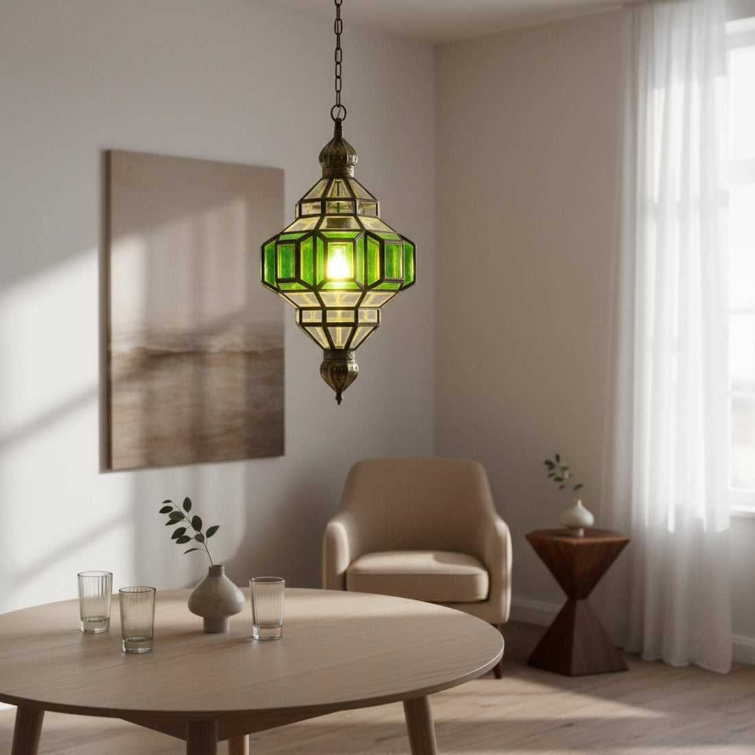 Moroccan Brass Pendant Light, Honeycomb Pattern (Handmade, Multiple Sizes)