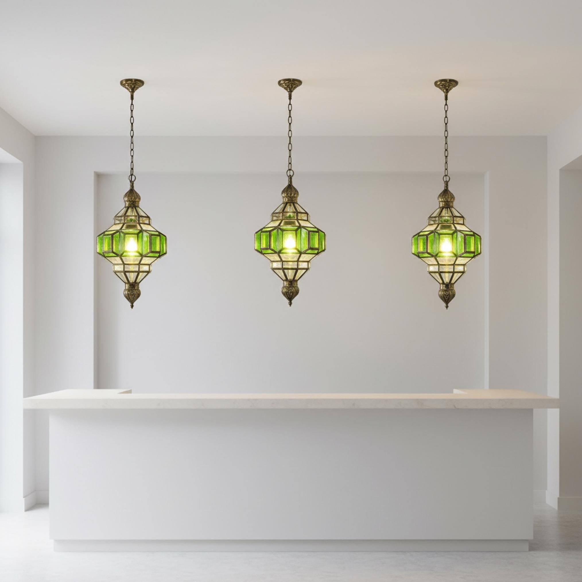 Moroccan Brass Pendant Light, Honeycomb Pattern (Handmade, Multiple Sizes)