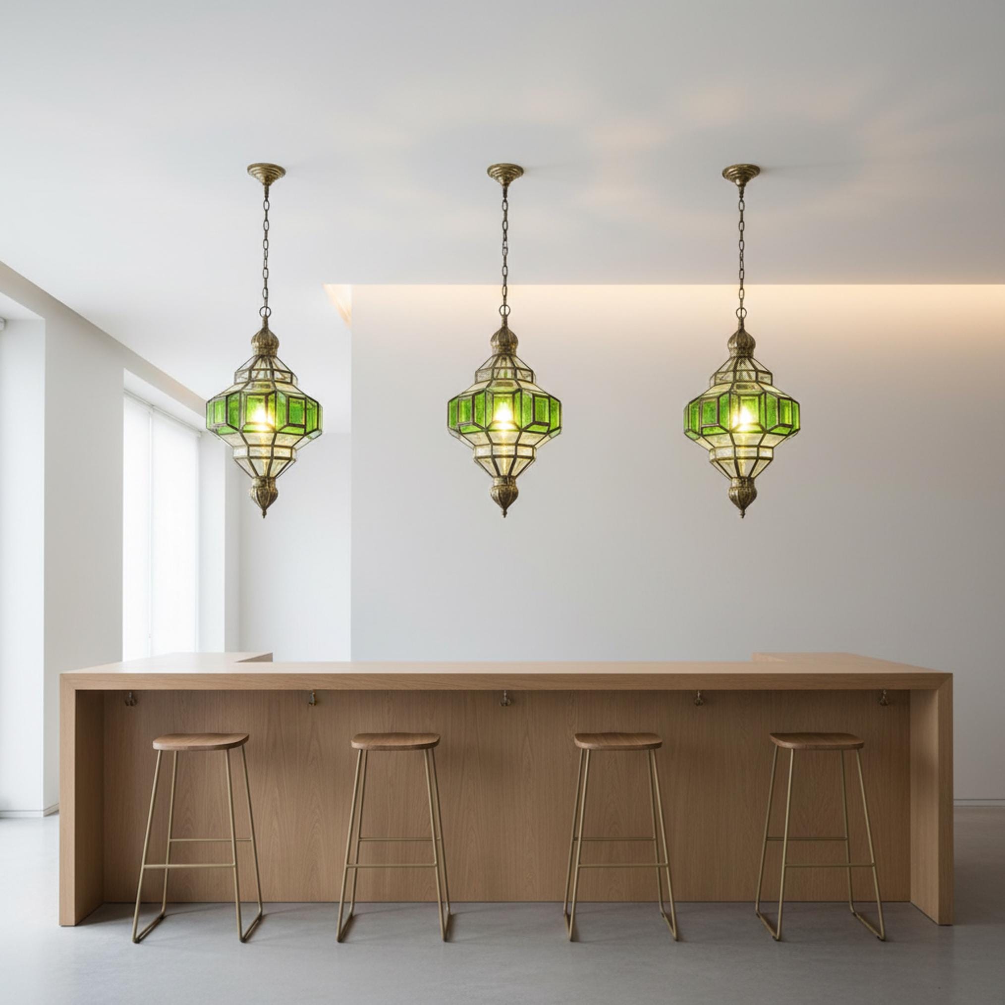 Moroccan Brass Pendant Light, Honeycomb Pattern (Handmade, Multiple Sizes)