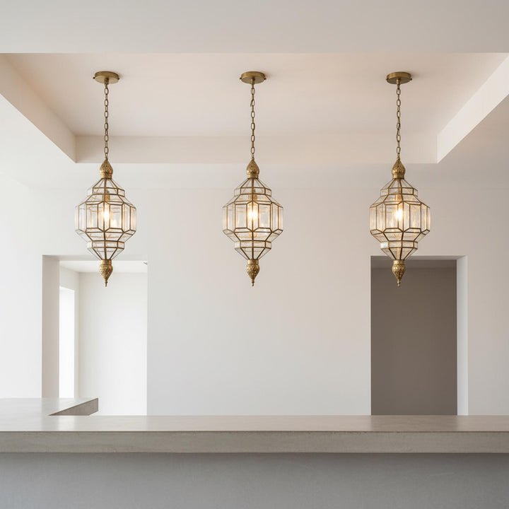 Moroccan Pendant Light - Brass Honeycomb Ceiling Fixture