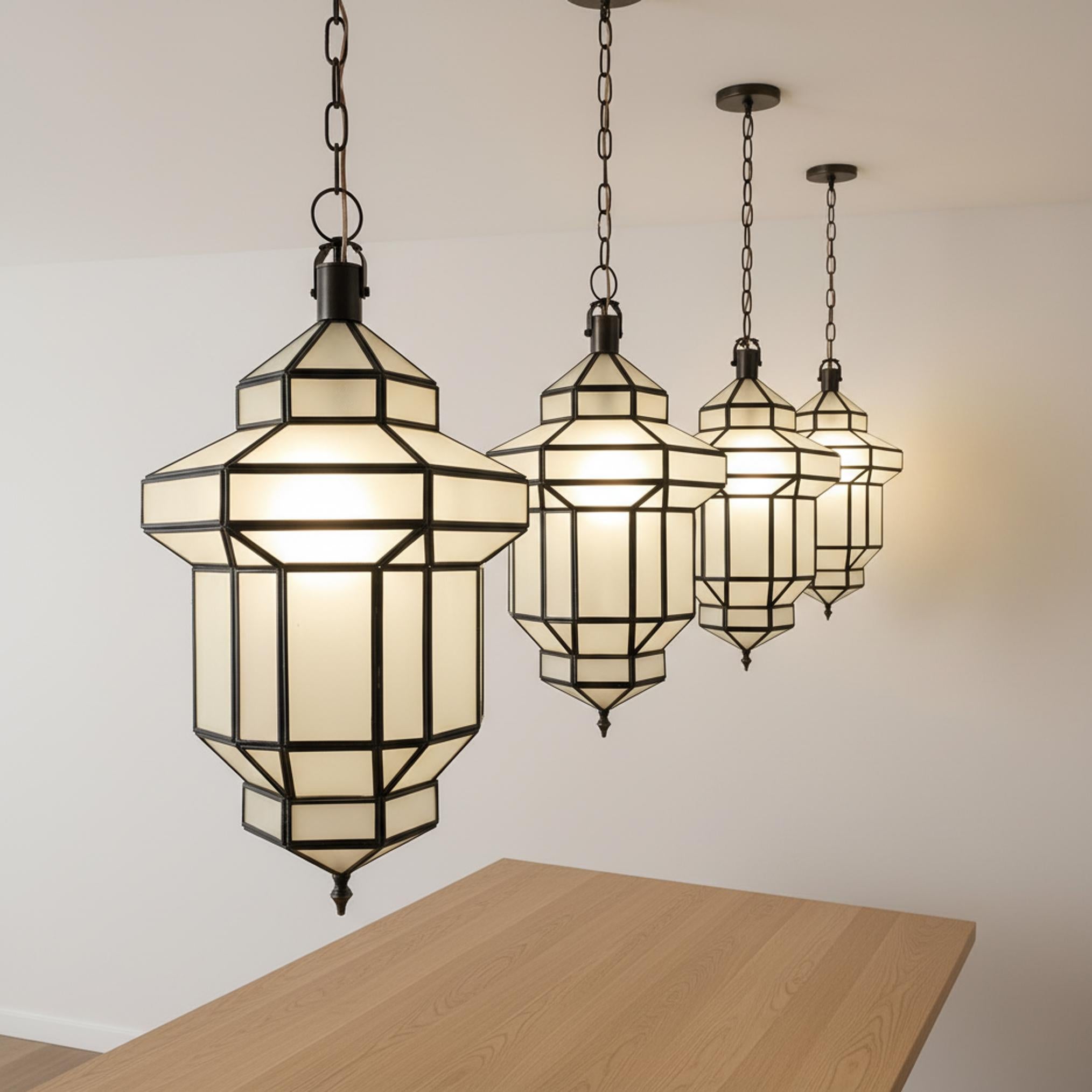 Moroccan pendant light geometric glass black frame hanging ceiling lantern