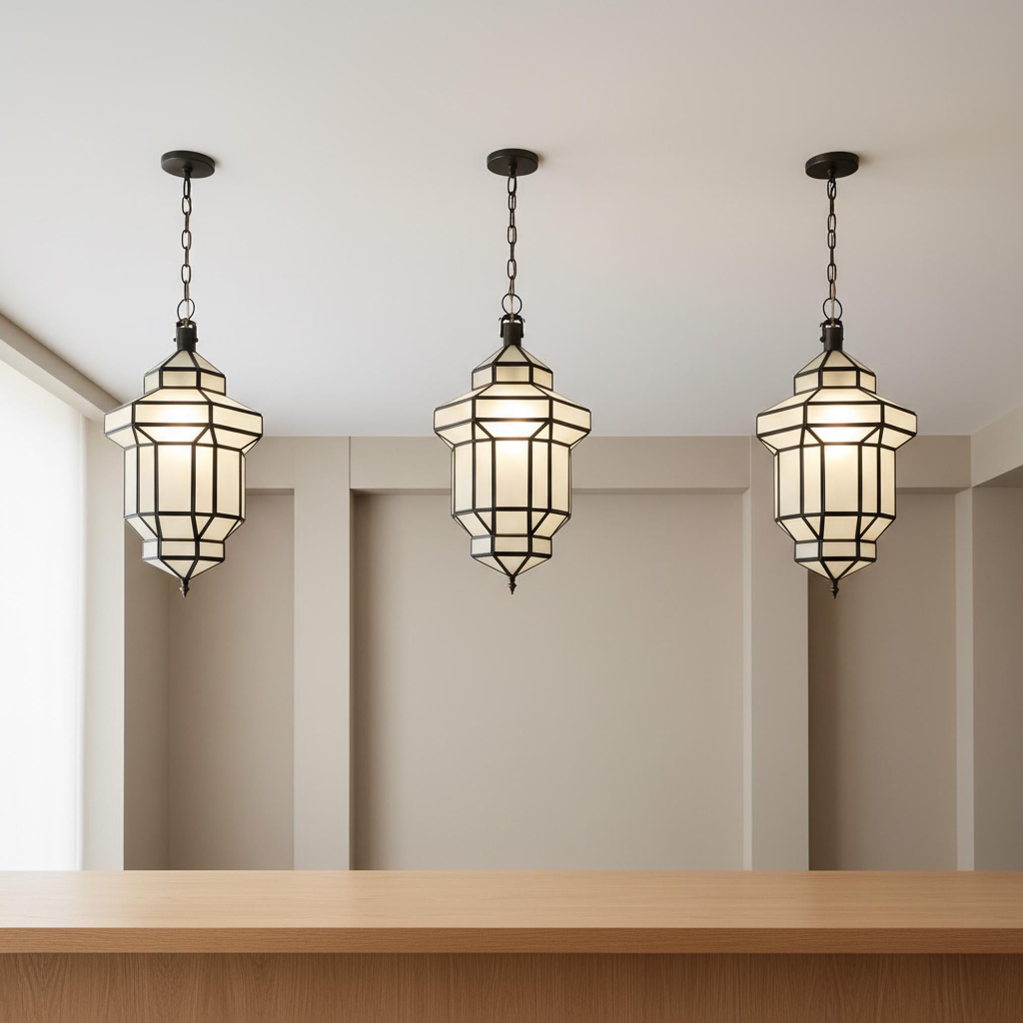 Moroccan pendant light geometric glass black frame hanging ceiling lantern