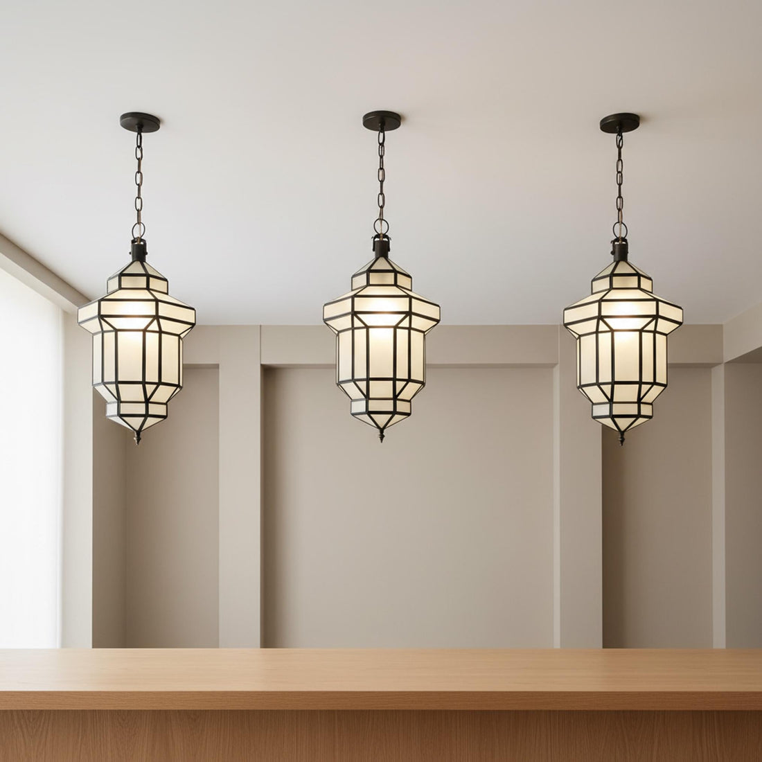 Moroccan pendant light geometric glass black frame hanging ceiling lantern