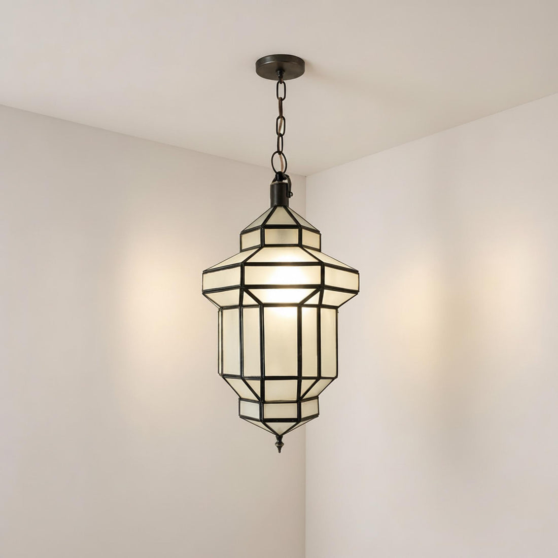 Moroccan pendant light geometric glass black frame hanging ceiling lantern