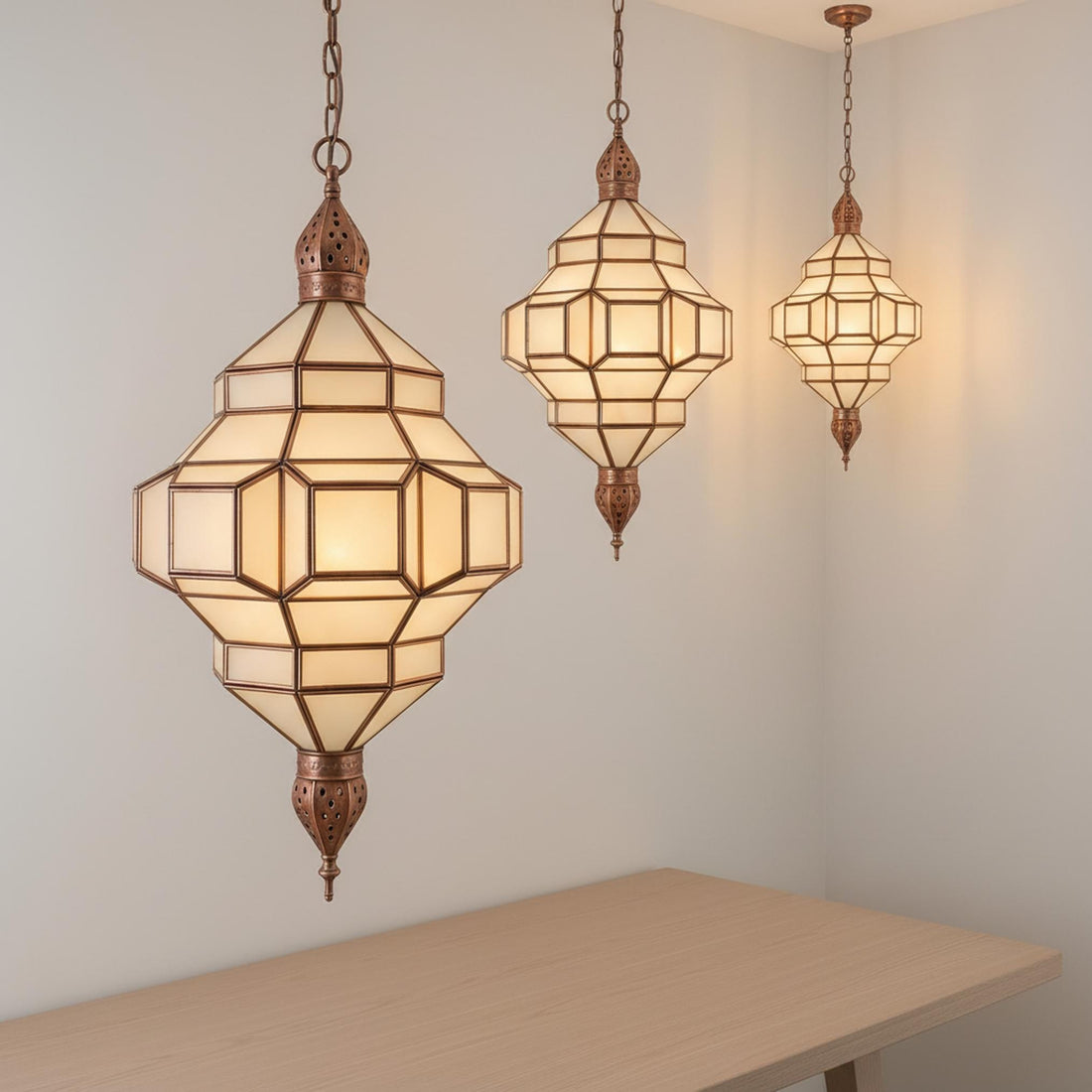 Moroccan pendant light geometric glass hanging lantern fixture