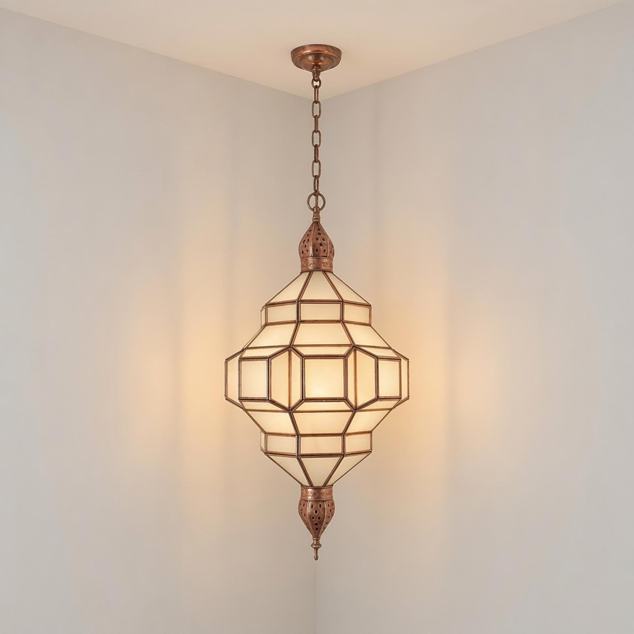 Moroccan pendant light geometric glass hanging lantern fixture