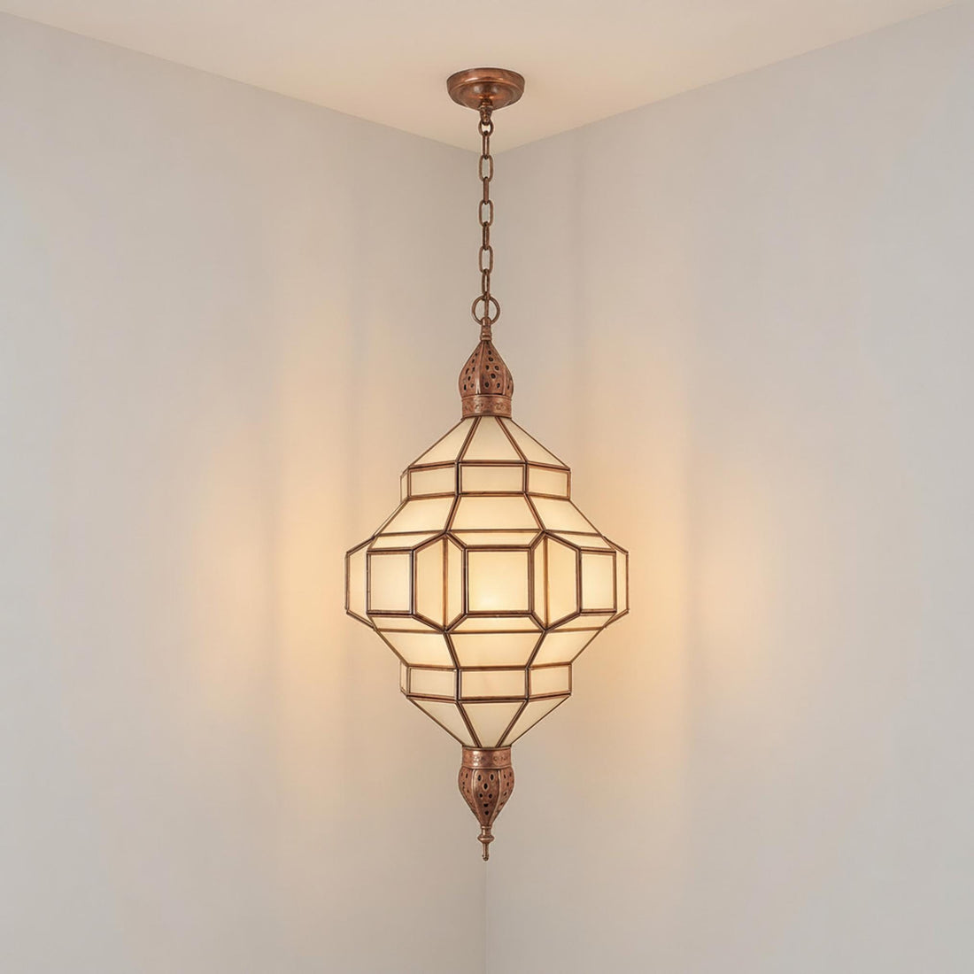 Moroccan pendant light geometric glass hanging lantern fixture