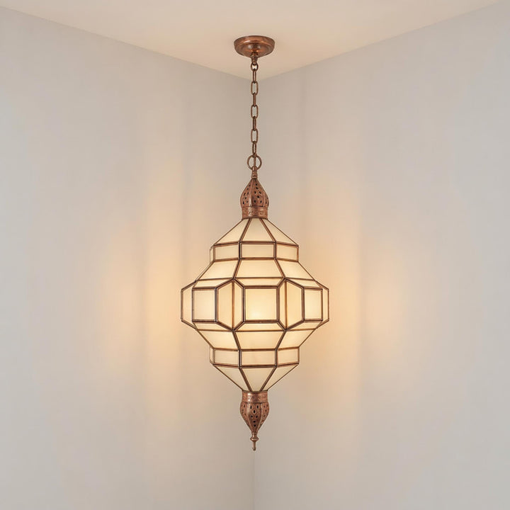Moroccan pendant light geometric glass hanging lantern fixture