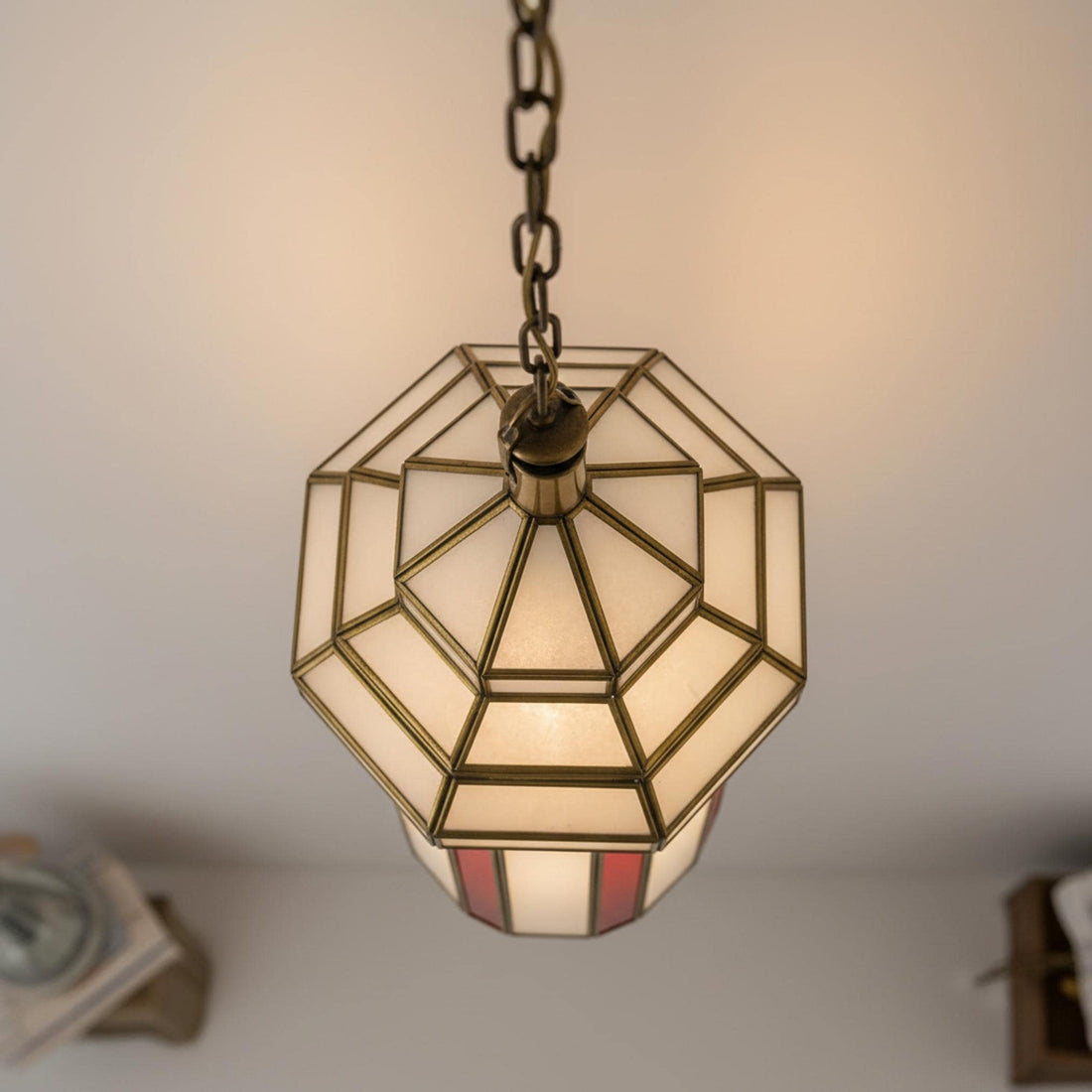 Moroccan pendant light red glass panel hanging ceiling lantern fixture