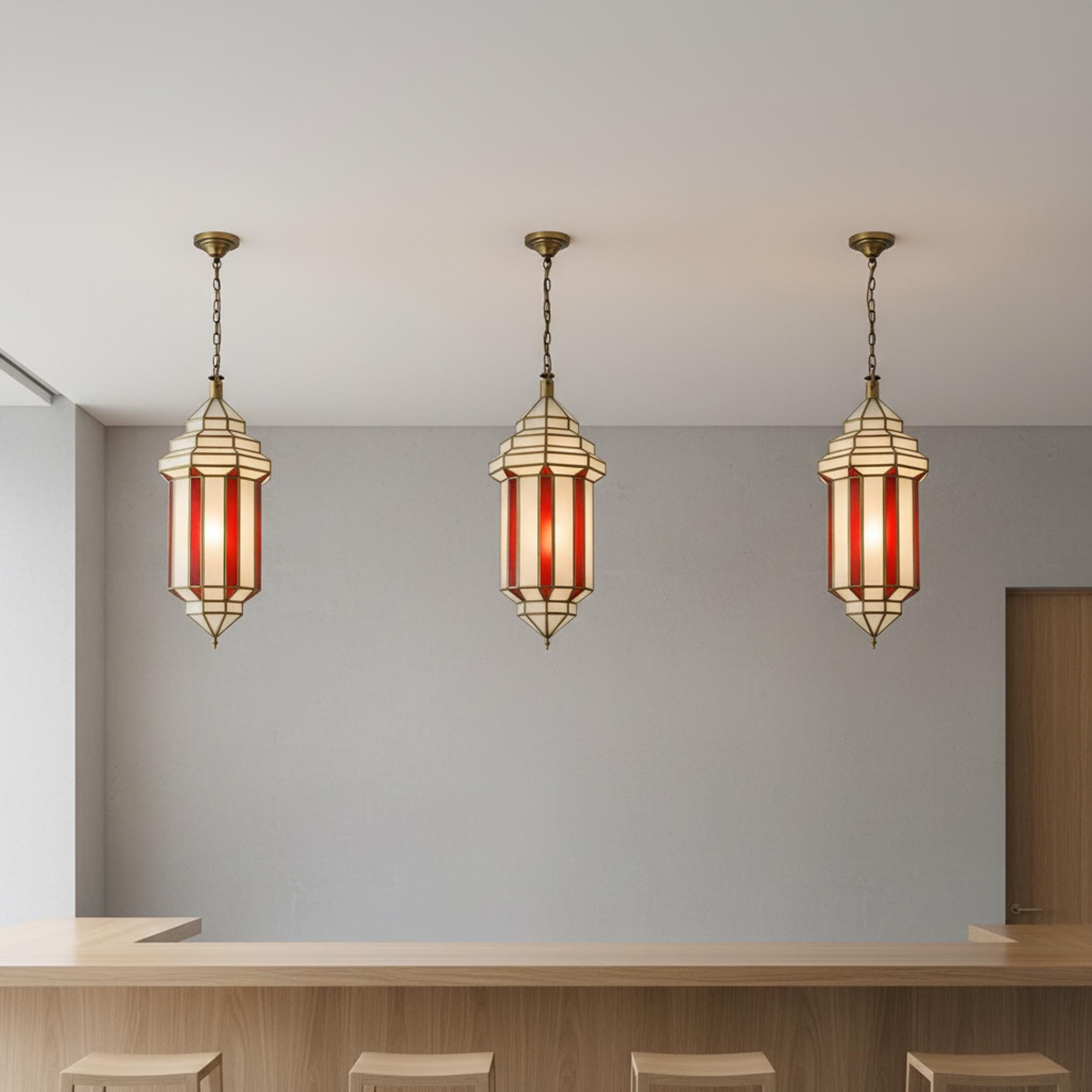 Moroccan pendant light red glass panel hanging ceiling lantern fixture