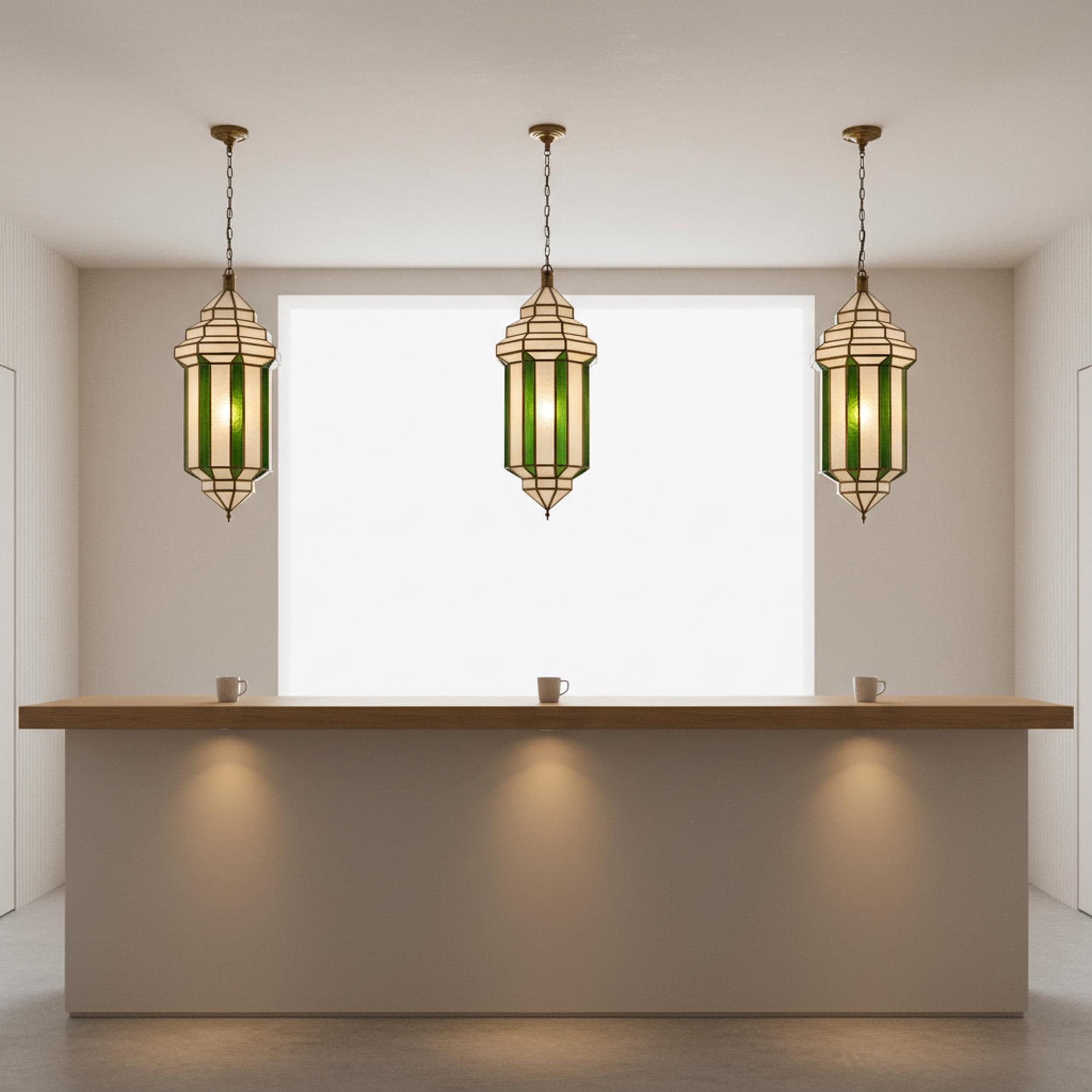 Moroccan pendant light green glass panel hanging ceiling lantern fixture