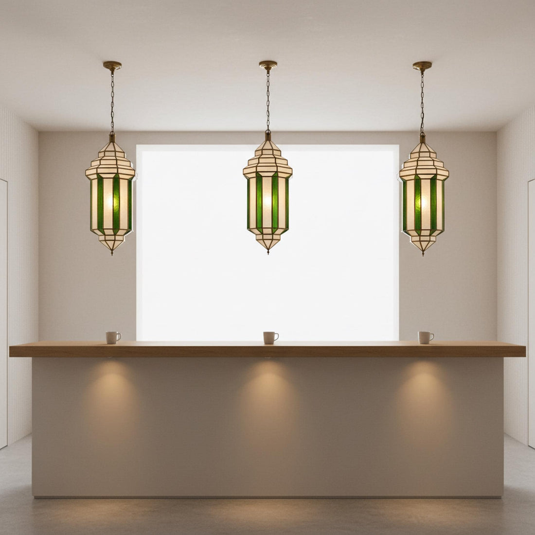 Moroccan pendant light green glass panel hanging ceiling lantern fixture